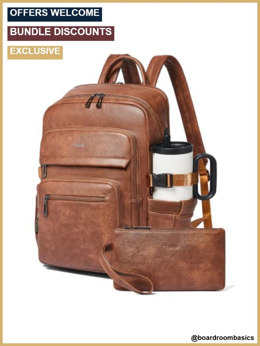 Faux Leather Laptop Backpack Fits 17" with RFID Wristlet